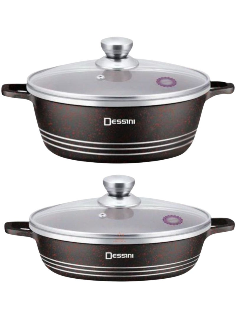 DESSINI 10 pieces Granite Non Stick Cookware Set with Glass Lid Black/Red/Clear - Image 2